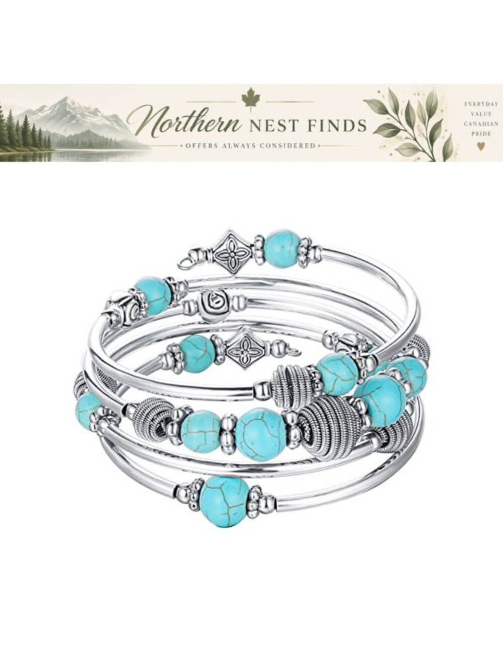 Beaded Chakra Bangle Turquoise Bracelet Silver Plated Wrap Bracelet